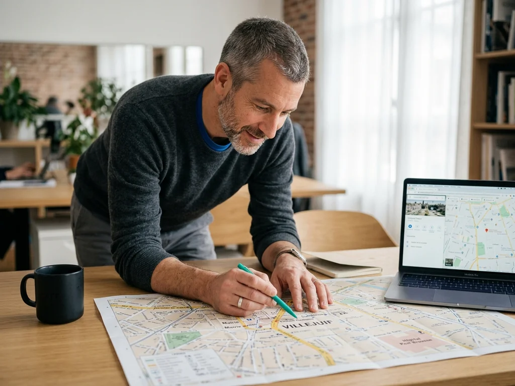 Un expert SEO localise l'agence sur une carte pour orienter les visiteurs à Villejuif.