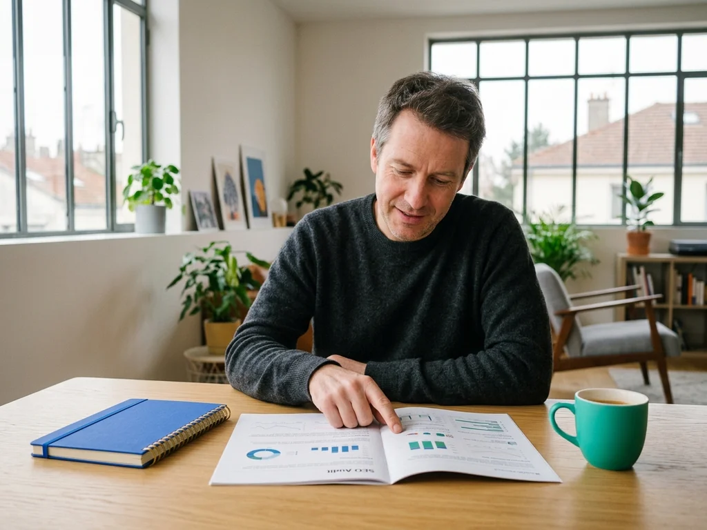 Conseiller SEO de Villejuif échangeant avec un client dans un espace de travail professionnel.